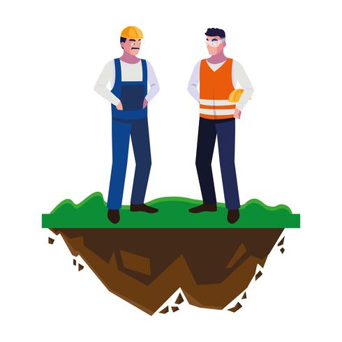male builders constructors workers on the lawn vector
