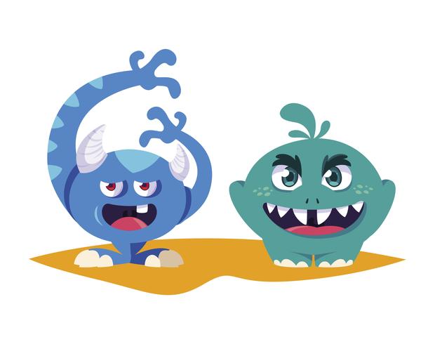 funny monsters couple comic characters colorful vector