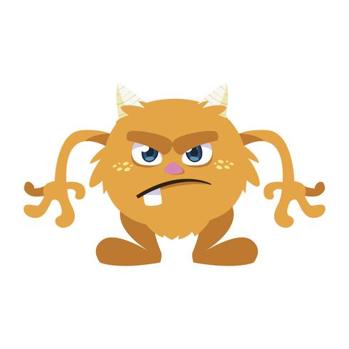 funny monster with horns comic character vector