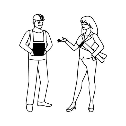 male builder constructor with woman engineer vector