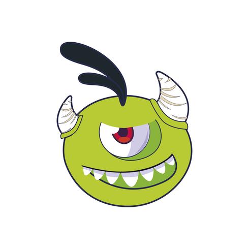 funny monster with horns comic character vector