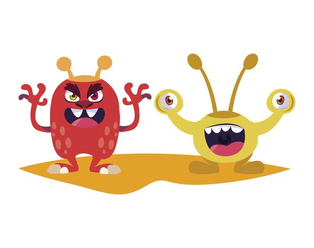 funny monsters couple comic characters colorful vector