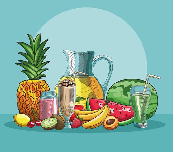 hand drawn fruits and drinks vector