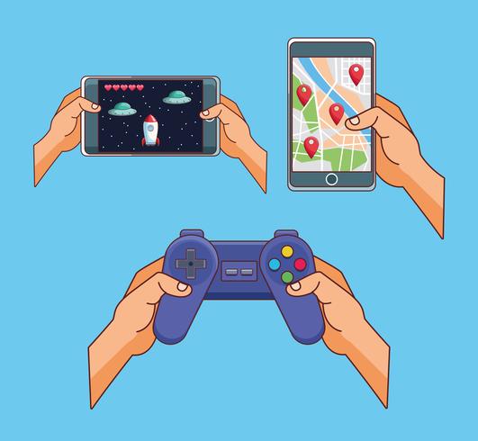 Juegos para smartphone dibujos animados vector