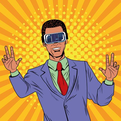 Businessman virtual reality pop art cartoon vector