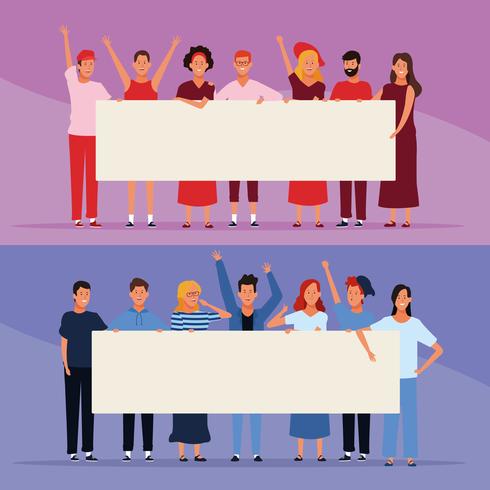 set of people with posters vector