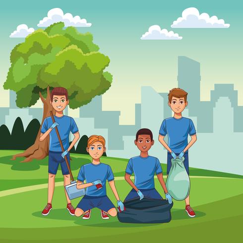 Park cleaning volunteers vector