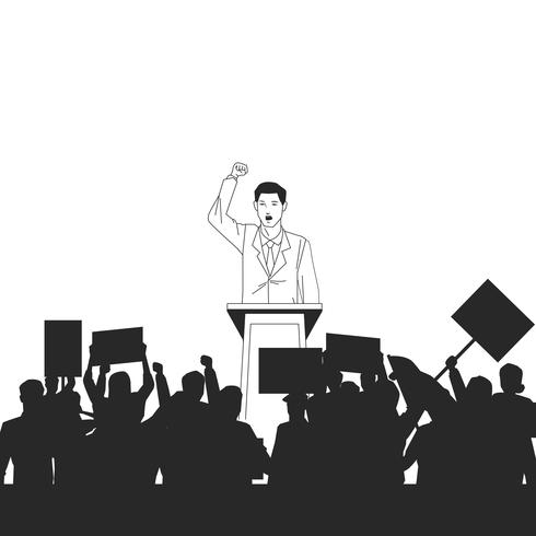 man making a speech and audience silhouette vector