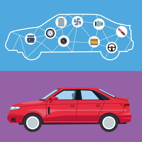 Car factory and parts vector