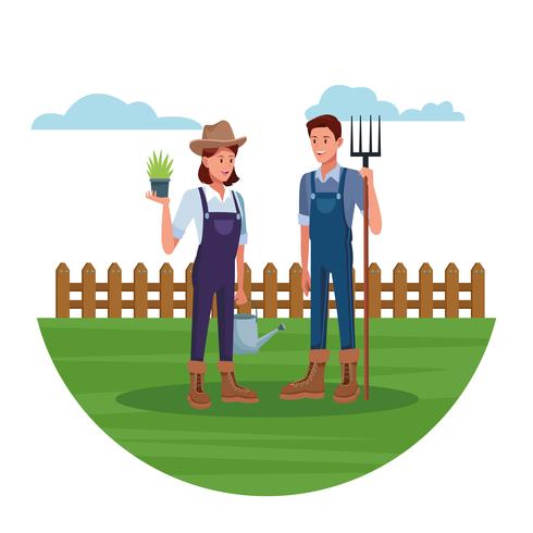 Farmers working in farm cartoons vector