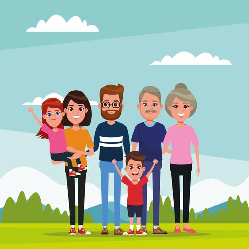 Familia con dibujos animados de niños vector