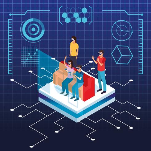 Virtual reality and friends cartoons vector