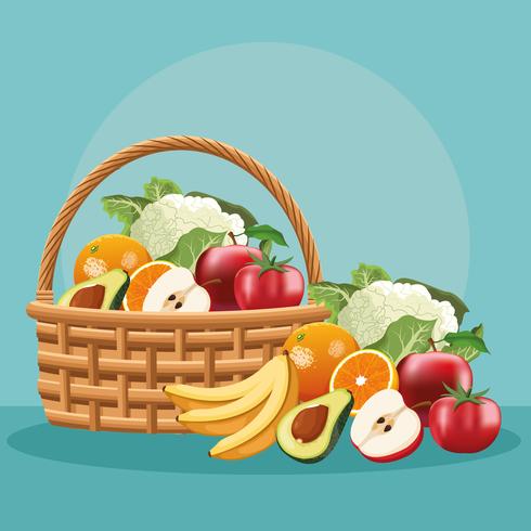 Fruits and vegetables in basket vector