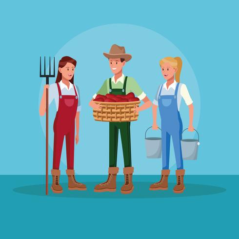 Farmers working in farm cartoons vector