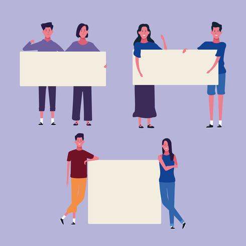 set of people with posters vector