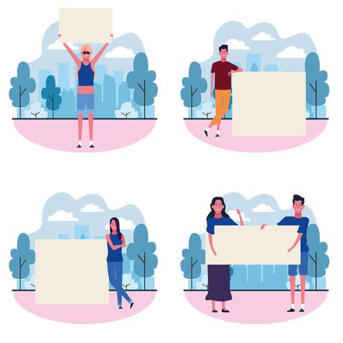 set of people with posters vector