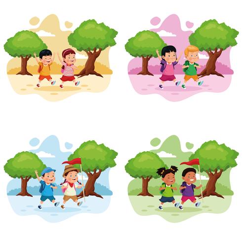 children on school field trip vector