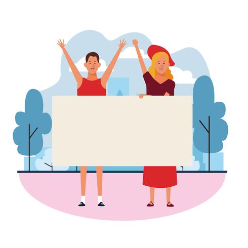 people with posters vector