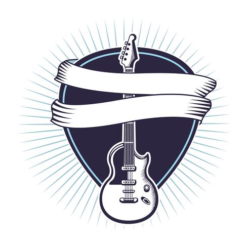 Rock and roll vintage emblem with drawings vector