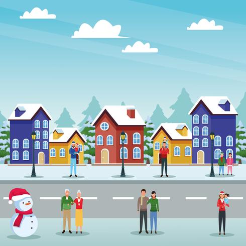 happy christmas in winter vector