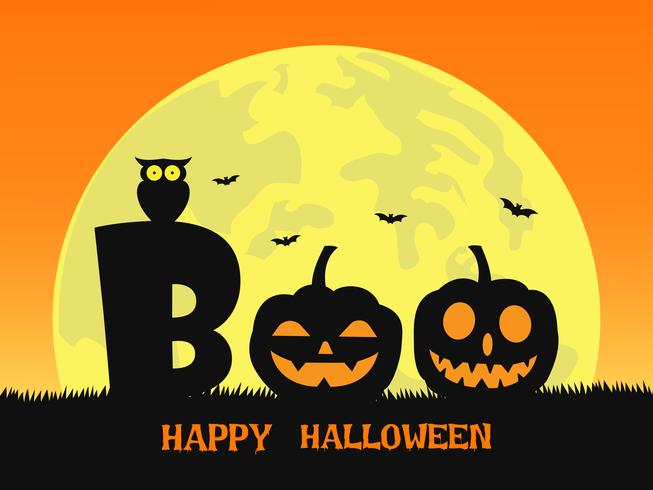 Halloween background with smile pumpkin devil in graveyard and the full moon  vector