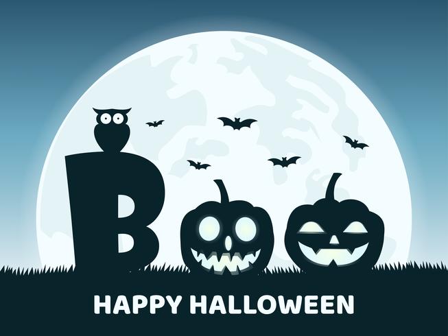 Halloween background with smile pumpkin devil in graveyard and the full moon  vector