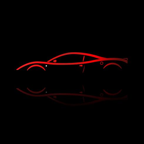 Red sport car silhouette with reflection on black background. vector