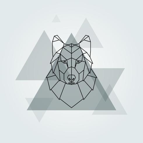 Fondo geométrico animal de la cabeza del lobo gris del vector. vector