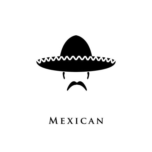 Mexican hat sombrero and mustache.  vector