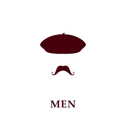 Icono de boina y bigote de los hombres de moda en estilo plano. vector