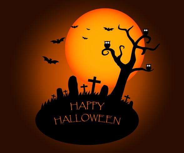 Halloween Background with silhouettes of graveyard and  the big moon vector