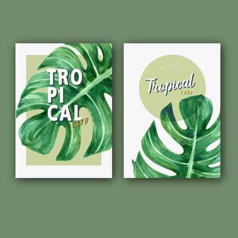 Diseño de invitación de tarjeta tropical verano con plantas follaje exótico, creativo acuarela vector ilustración diseño de plantilla