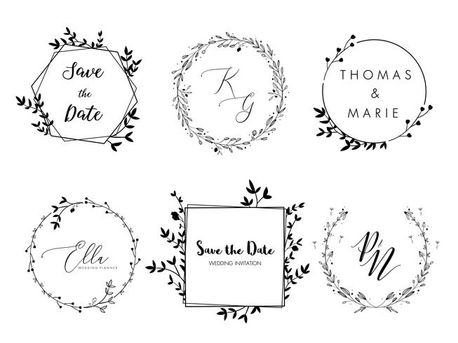 Wedding invitation floral wreath minimal design vector