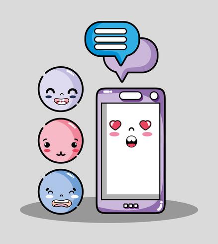 smartphone with chat bubble message and emoji vector