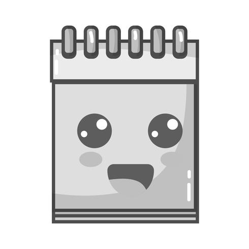 grayscale kawaii cute happy notebook tool vector