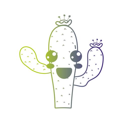 line cute happy cactus plant vector