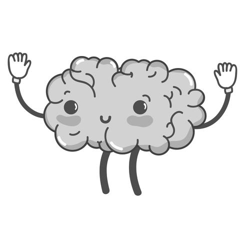 grayscale kawaii cute happy brain with arms and legs vector