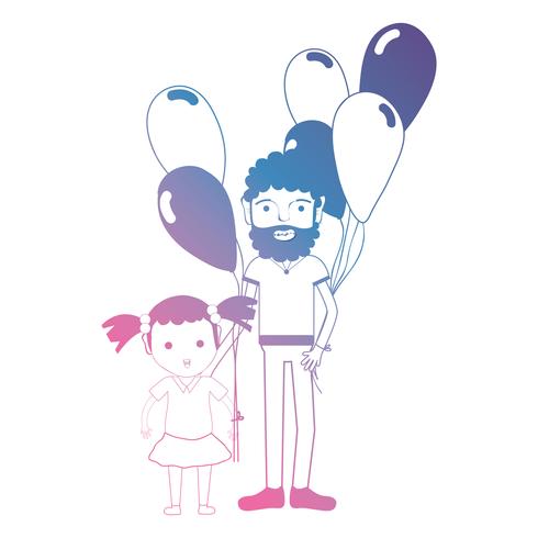 Línea padre e hija junto con el diseño de globos. vector