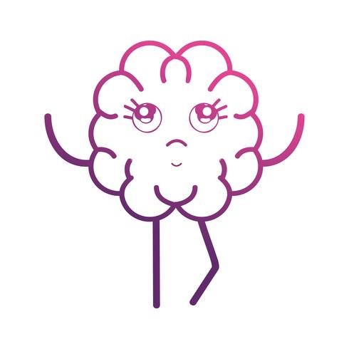 line cute brain kawaii with arms and legs vector