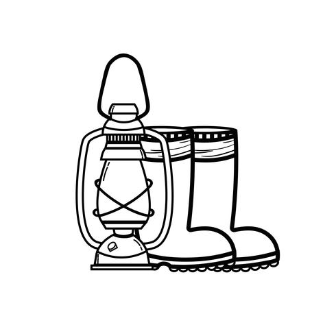 line fishing tool old lamp hand and boots vector