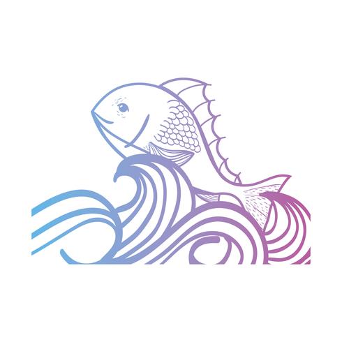 line fish animal in the sea with waves design vector