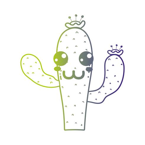 line cute happy cactus plant vector