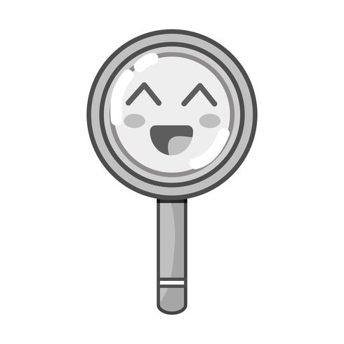 grayscale kawaii cute happy magnifying glass vector