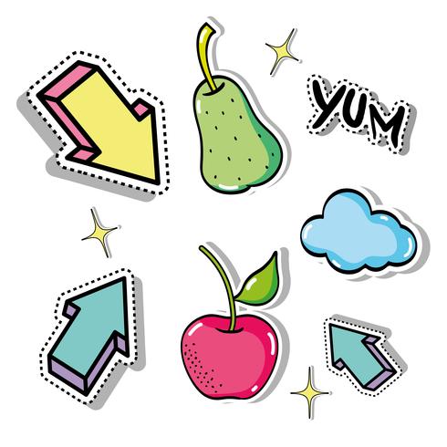 set tropical patches fruit design vector