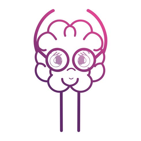 line adorable brain kawaii with glasses vector