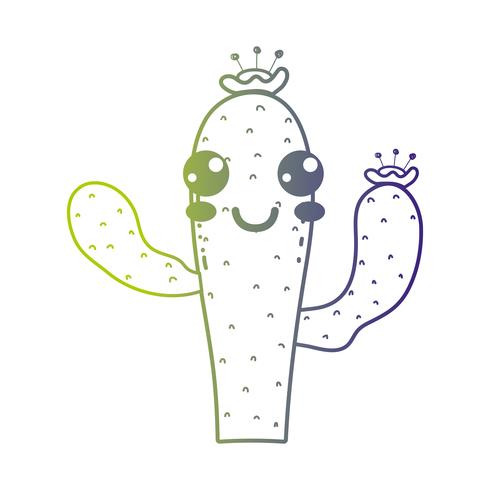 line cute happy cactus plant vector