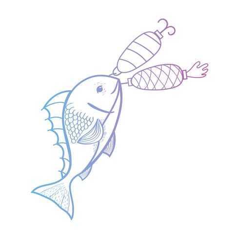 line fish bitting spinner object to catch it vector