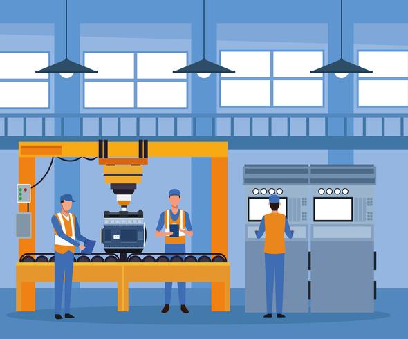 Worker on car factory vector