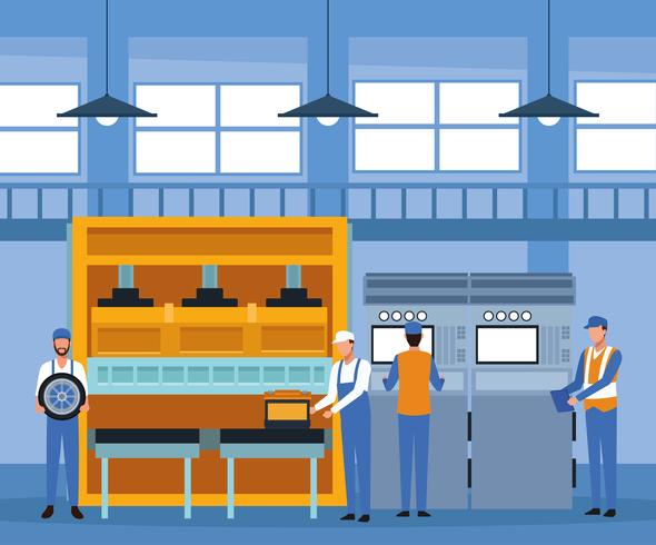 Worker on car factory vector