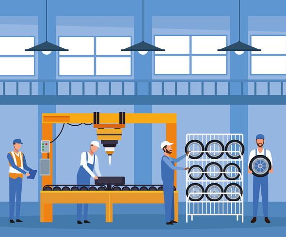 Worker on car factory vector